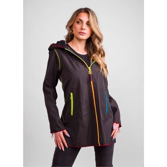 UBU Women’s Classic Black Piped Reversible Accordion Pleated Hood Zip Parisian J - Picture 1 of 15